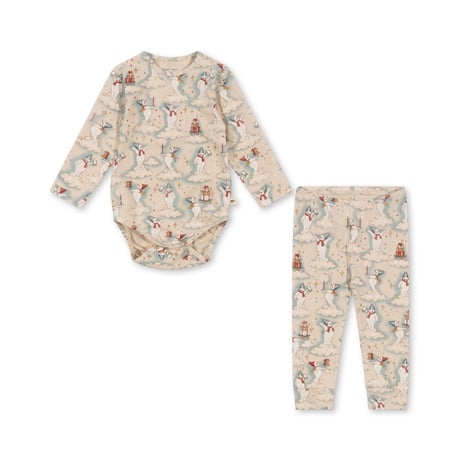 BASIC BODY/ PANTS SET GOTS [ LET IT SNOW ] / Konges sloejd   [コンゲススロイド スノーマン ホリデーコレクション クリスマス パジャマ]