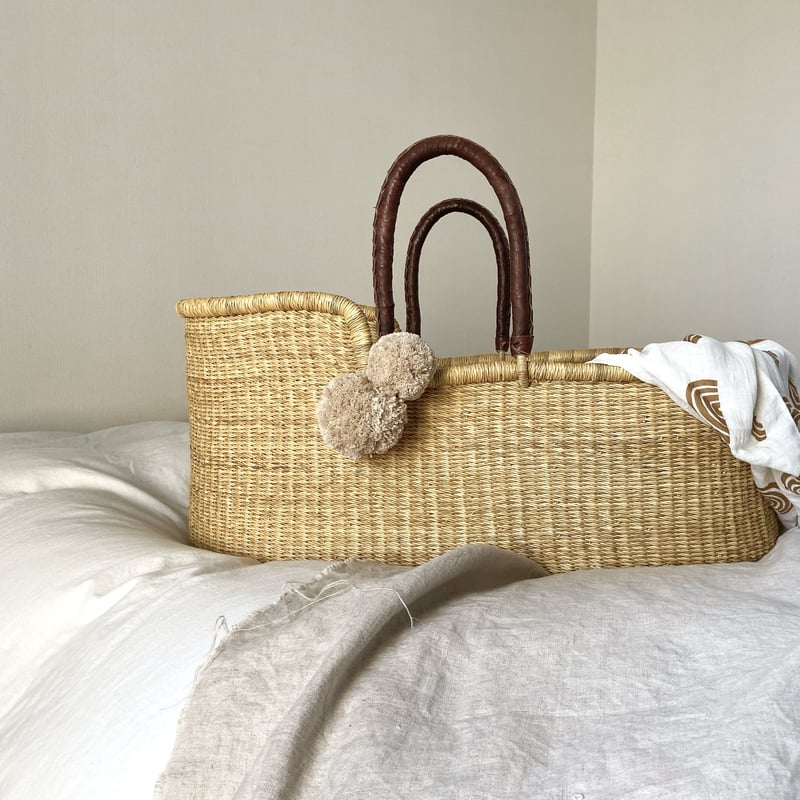 クーファン ベビーベッド ボルガクーファン　Hippo+Birds マット付き ご予約]Moses Basket [ Hooded / Tri+Black&Beige ]