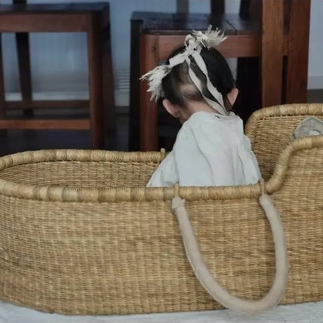 [ご予約] Moses Basket [ Hooded / Beige ] / Hippo + Birds     [ボルガクーファン クーファン ベビーベッド]