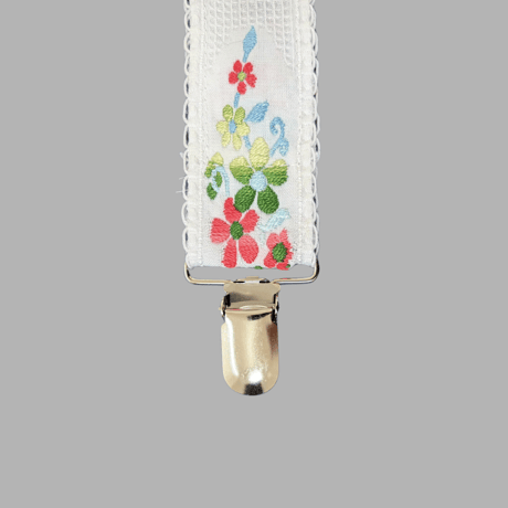 Pacifier Strap [ flowers/white] / Hippo + Birds  [ おしゃぶりホルダー おしゃぶりストラップ クリップ 赤ちゃん ベビー ]