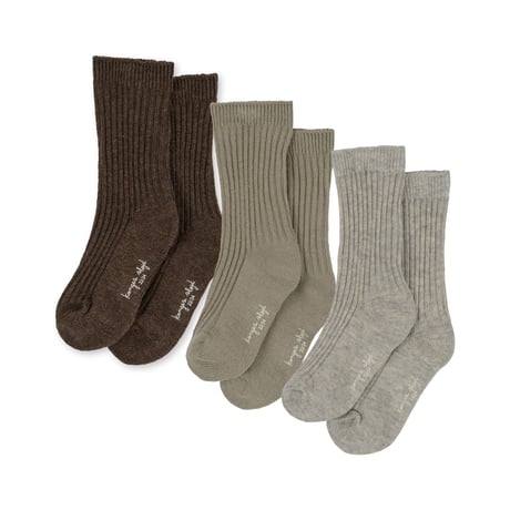 3 Pack Rib Socks  [ Soft Grey / Ment / Brown ]  / Konges Sloejd   [コンゲススロイド 靴下 ソックス リブ ]