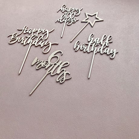 Cake Topper [ star ] / Hippo + Birds OLIGINAL    [ケーキトッパー 誕生日 木製 ハッピーバースデー]