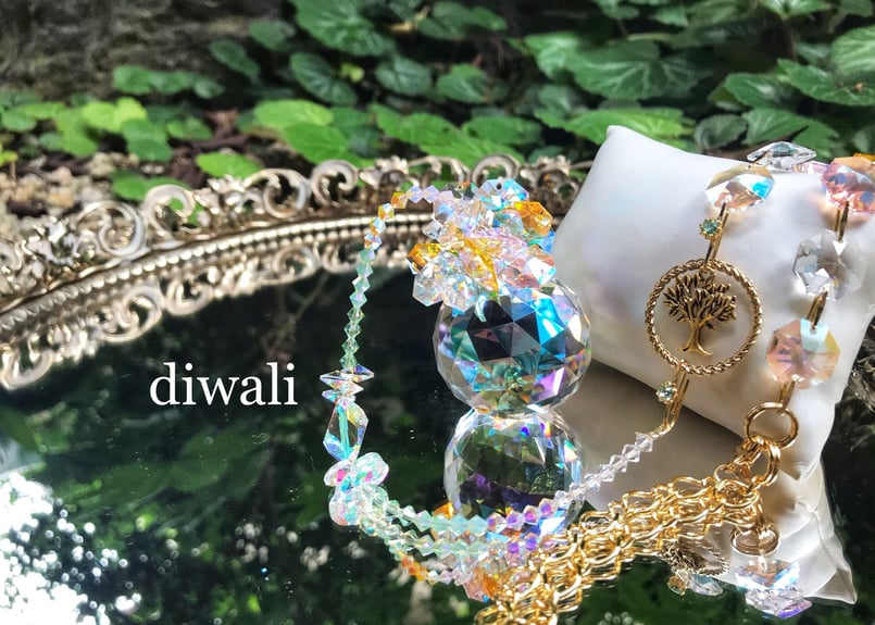 明ଘ♥ଓ　セレナイト翼ラブラドレインボータワーオパライトサンキャッチャー ブレス ホワイトラブラドライト(レインボームーンストーン