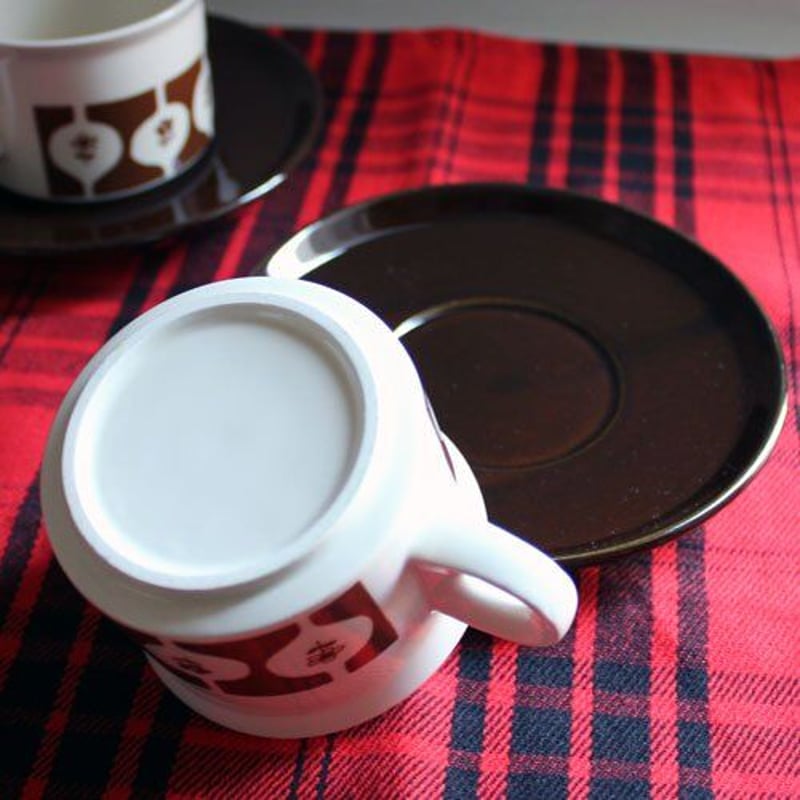 昭和レトロ カップ＆ソーサー ブラウン小花模様 STONEWARE 1707-3（未