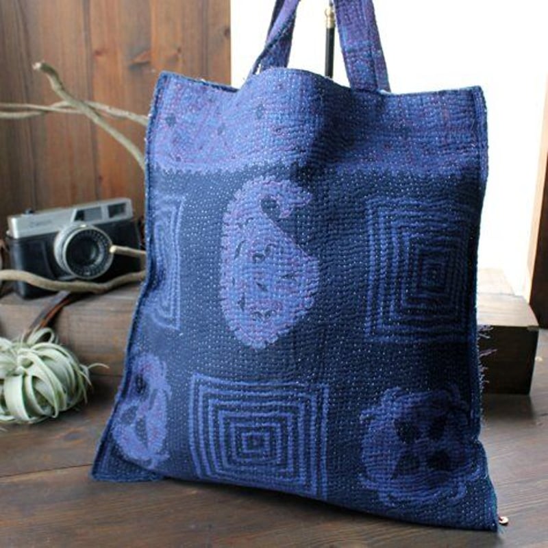 ヴィンテージ カンタ（ラリーキルト）藍染トートバッグ 刺繍 