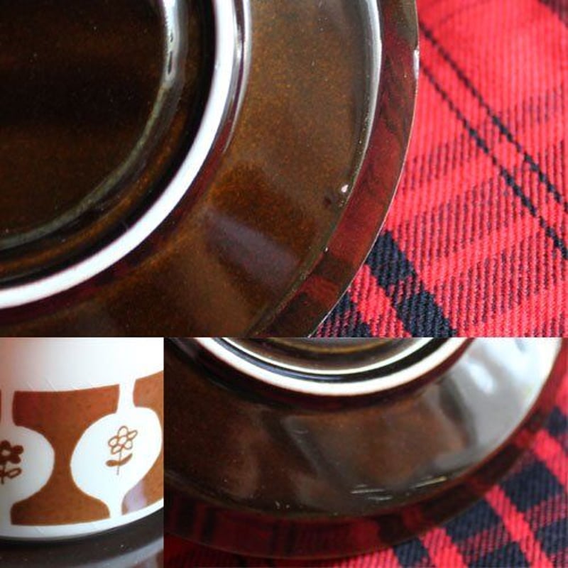 昭和レトロ カップ＆ソーサー ブラウン小花模様 STONEWARE 1707-3（未