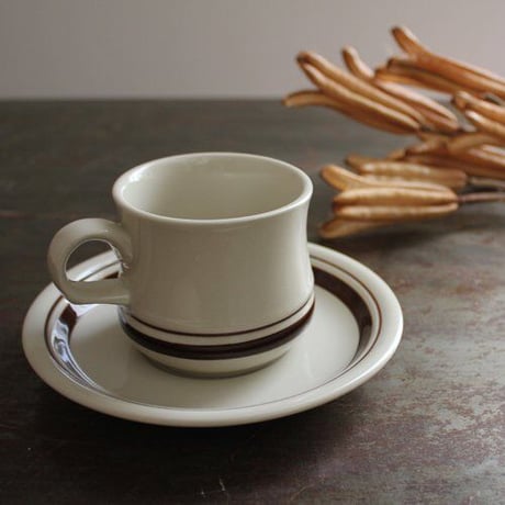 APOLLO STONE　カップ＆ソーサー ブラウンライン　STONEWARE（未使用長期保管品）