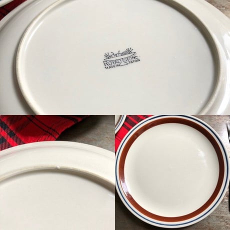 ROYAL STONE　ロイヤルストーン プレート／中皿　ブラウンライン　23.4cm　STONEWARE（傷あり）