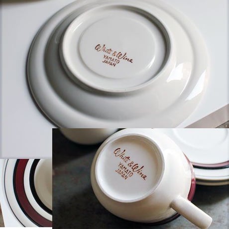 ヤマト White&Wine　カップ＆ソーサー　ワインレッドライン　STONEWARE（未使用長期保管品）