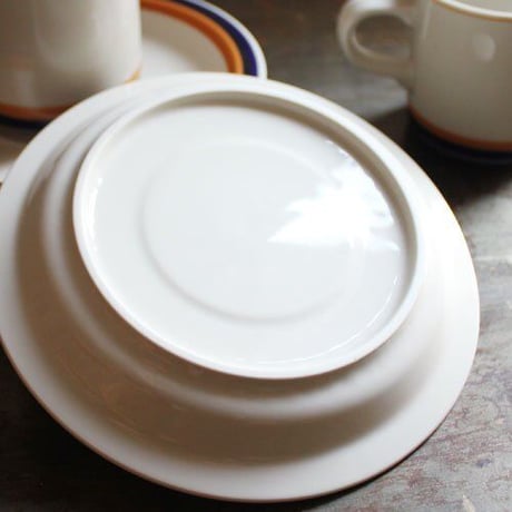 【ご予約品・購入不可】昭和レトロ　カップ&ソーサー　ブルー／イエローライン　STONEWARE CAS1707-4（未使用長期保管品）