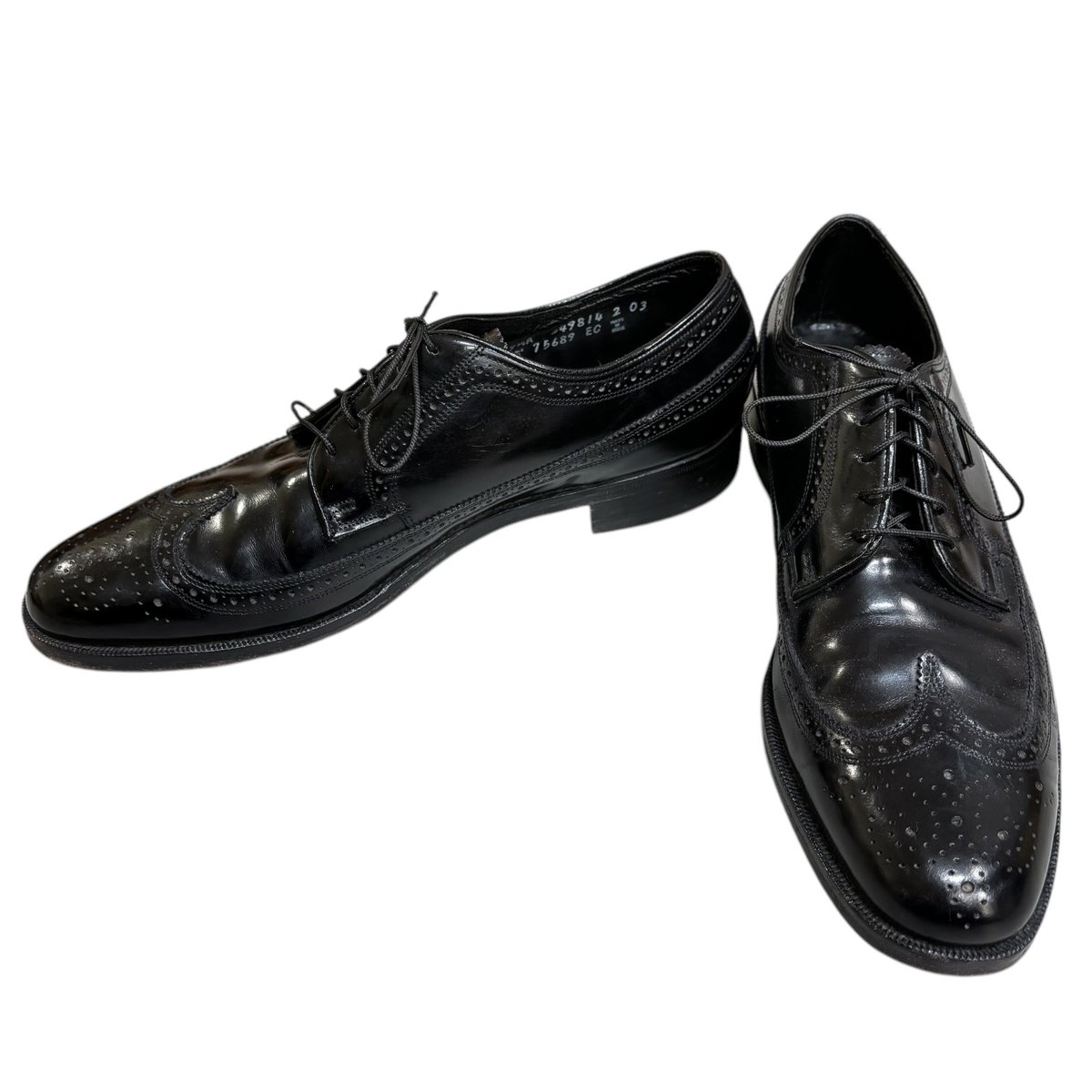 80-90s FLORSHEIM black long wing tip leather sh