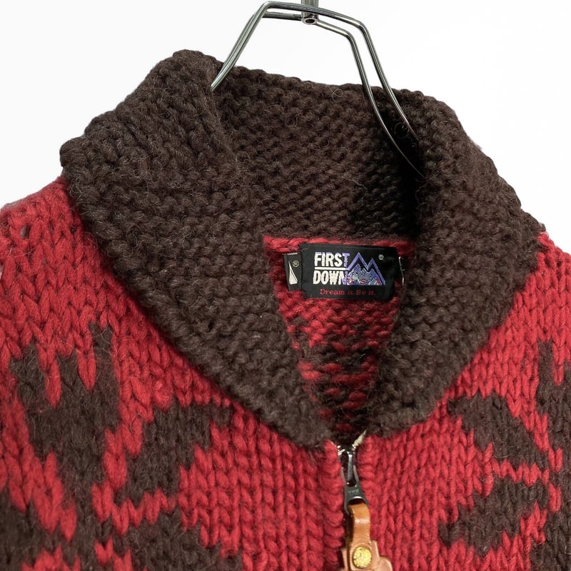 90-00s FIRST DOWN zip-up cowichan knit cardigan