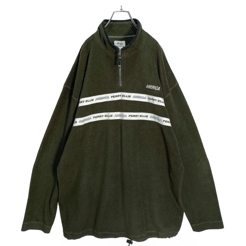 90s PERRY ELLIS half-zip logo design fleece pul