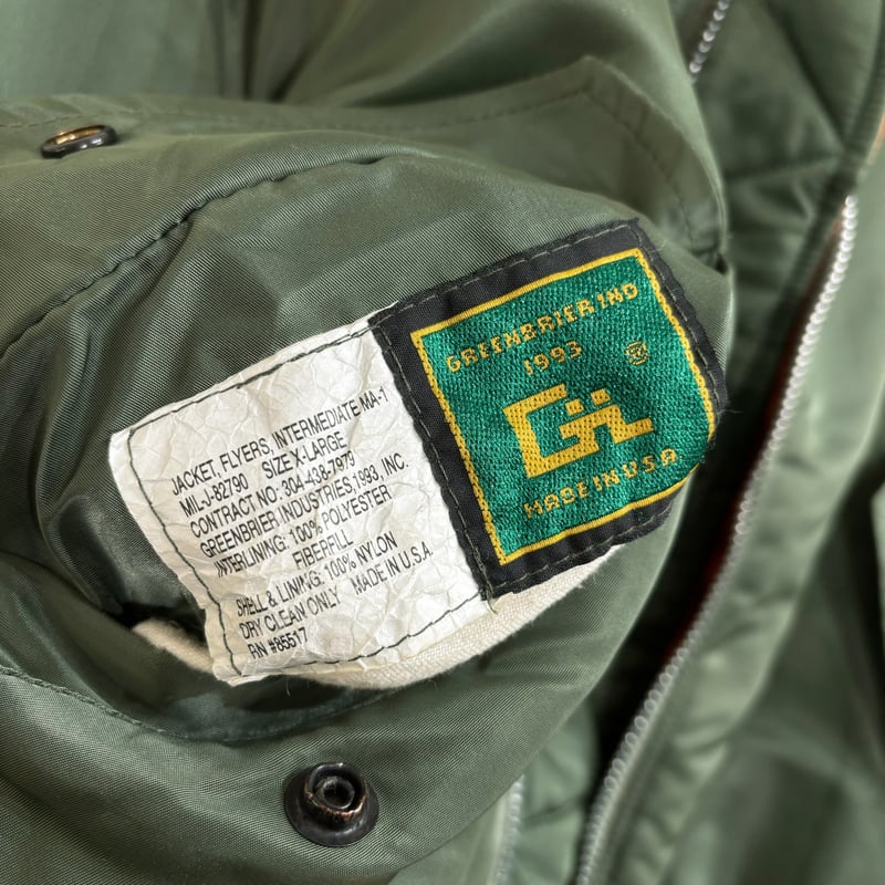 GREENBRIER(グリーンブライヤー)【MADE IN U.S.A】MA-1 MILITARY GREENBRIER IND.INC グリーンブライヤー社 MADE IN USA