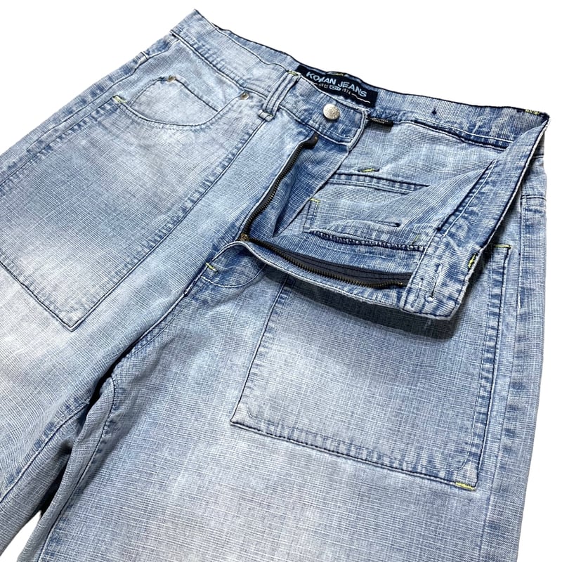 90s 希少 KOMAN JEANS クロスデザイン ワイドデニム W36 B系 90-00s KOMAN JEANS buggy silhouette denim half