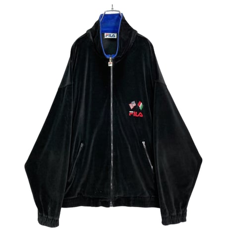 90s FILA zip-up logo embroidered velours track jacket