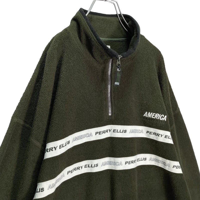 90s PERRY ELLIS half-zip logo design fleece pul