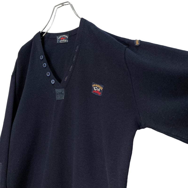 90s PAUL & SHARK L/S logo design knit sweater | 無無