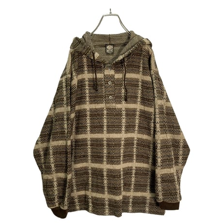90s L/S design check knit hoodie