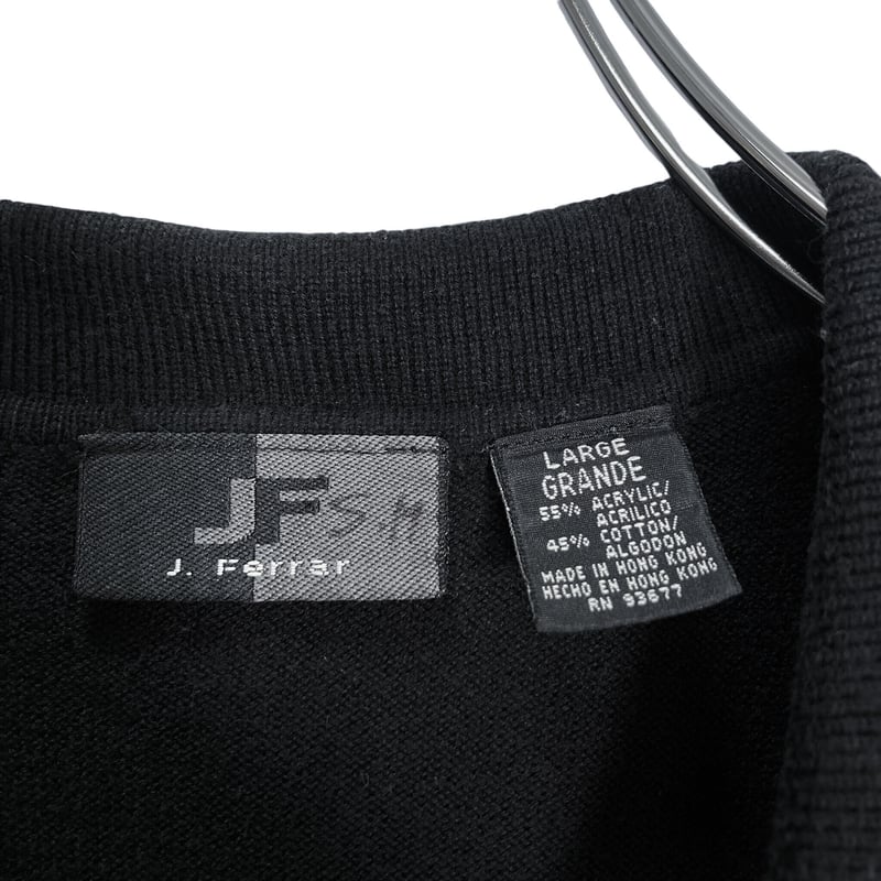 90s J.Ferrar S/S black knit polo shirt | 無無