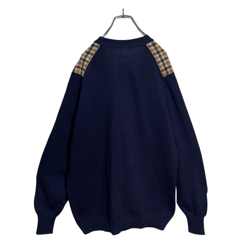 80s Aquascutum club check pure wool cardigan | 無無