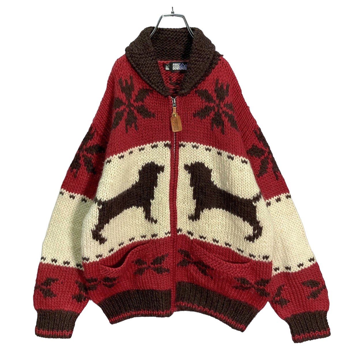 90-00s FIRST DOWN zip-up cowichan knit cardigan