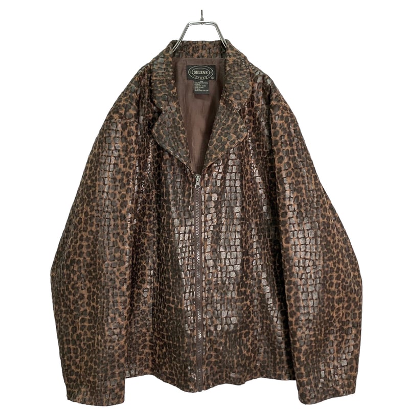 90s SELENE SPORT zip-up leopard embossing jacke 90s SELENE SPORT zip-up leopard embossing jacke