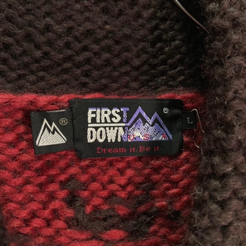 90-00s FIRST DOWN zip-up cowichan knit cardigan