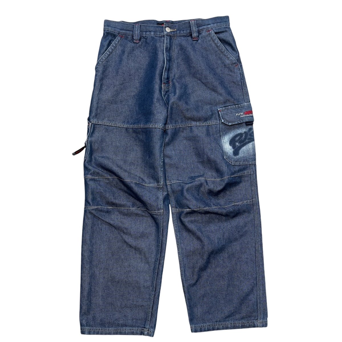 00s Pj's Surf シャイニーデニム ブラック バギー カーゴ 00s PJ'S SURF wide design denim cargo pants | 無無