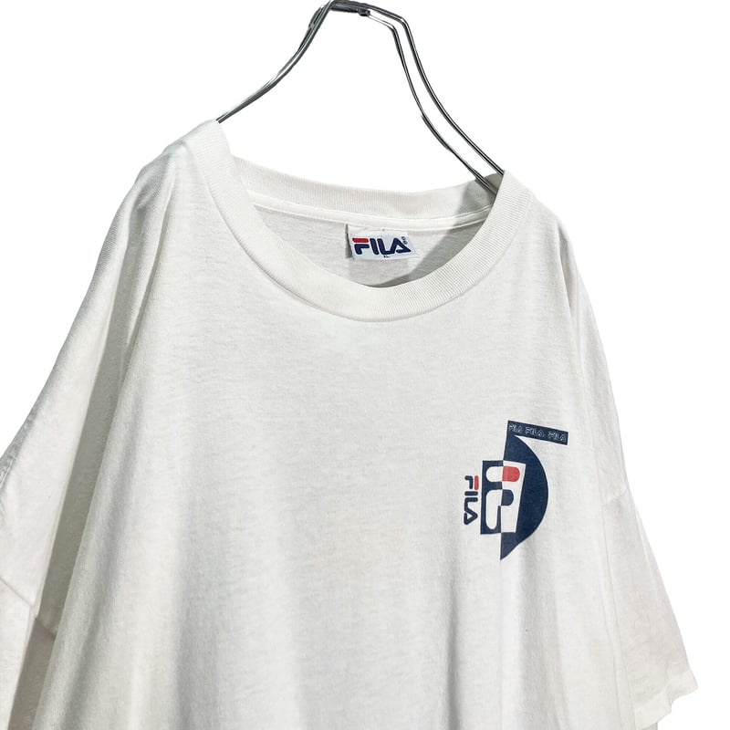 ★【希少】90s USA製 FILA ロンT バックプリント 霜降りホワイト L テニス】ロングスリーブグラフィックTシャツ / レディース