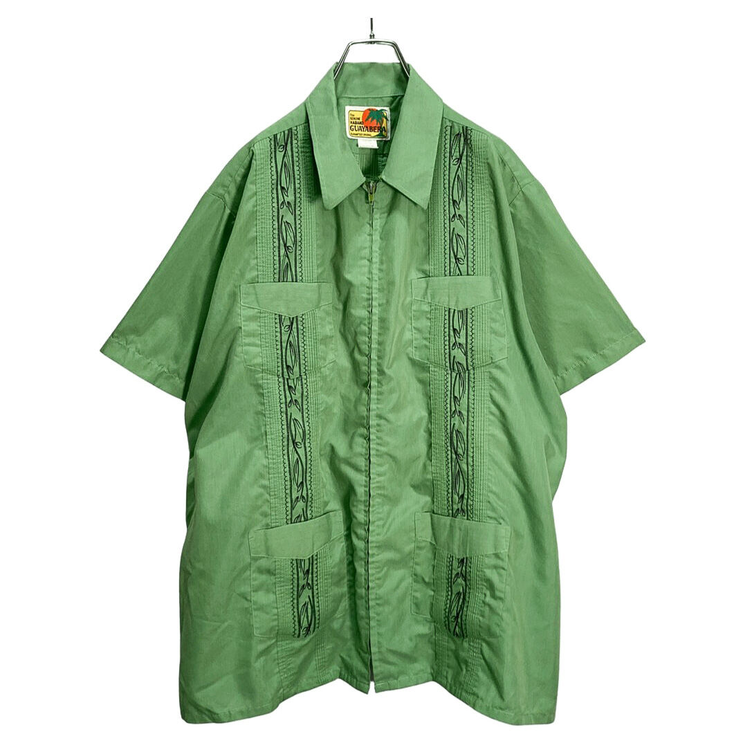 90S GUAYABERA ジップ キューバシャツ グリーン GUAYABERA ジップアップキューバシャツ ライムグリーン【0618A44