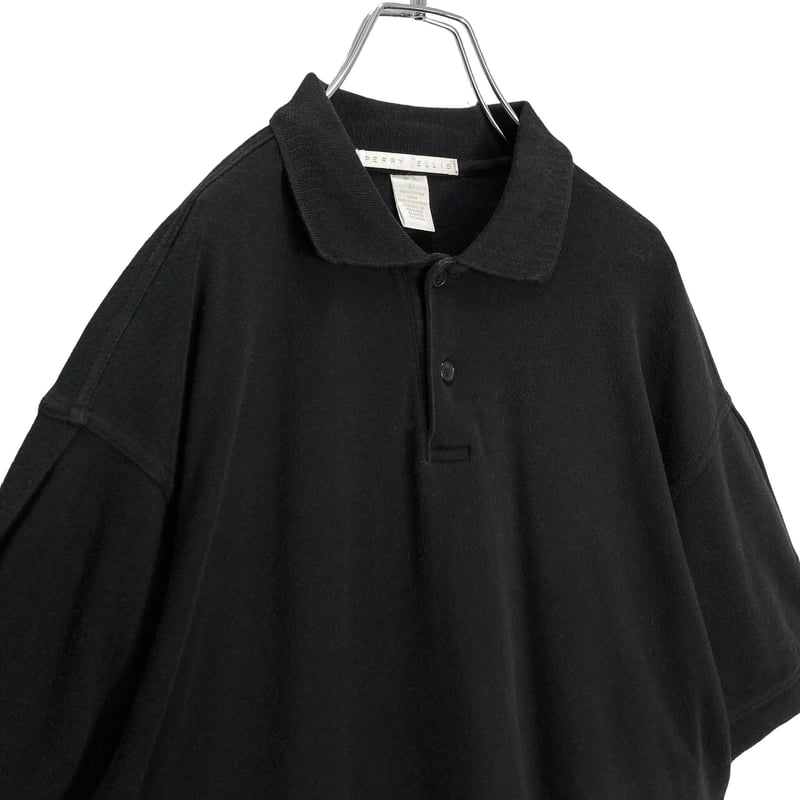 90s〜PERRY ELLIS 無地 レーヨンシャツ オールブラック ソリッド
