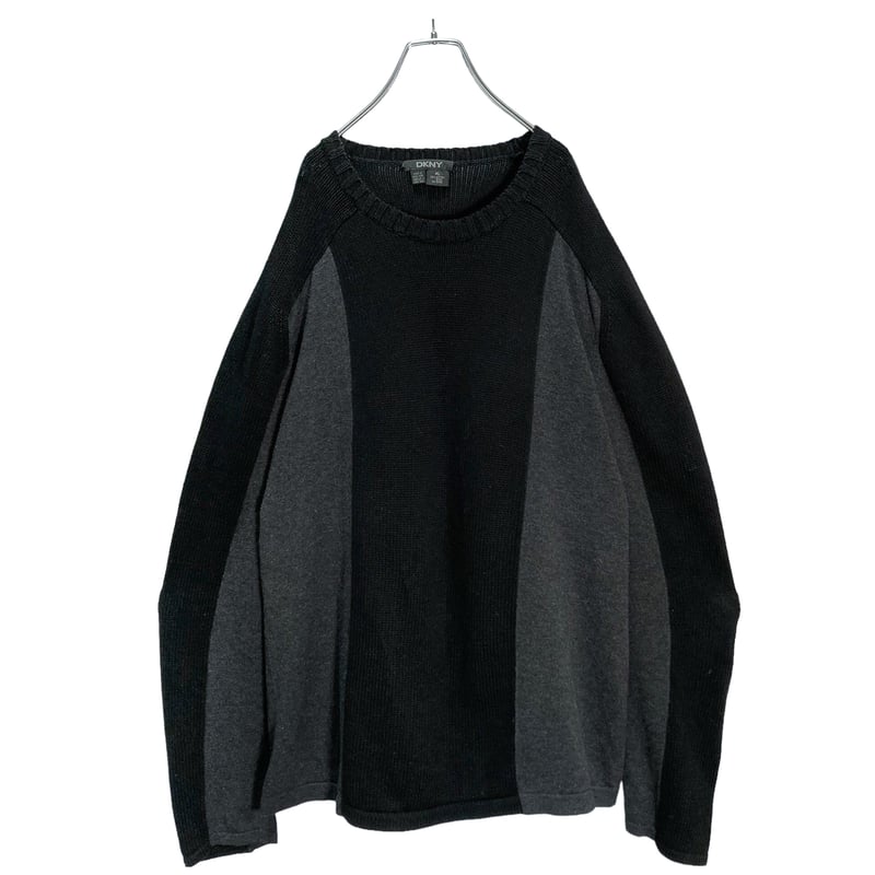 90s DKNY switching bi-color cotton knit sweater 