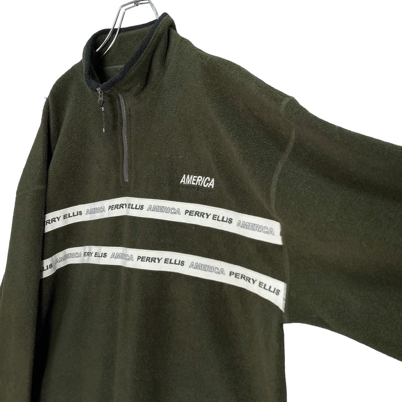 90s PERRY ELLIS half-zip logo design fleece pul