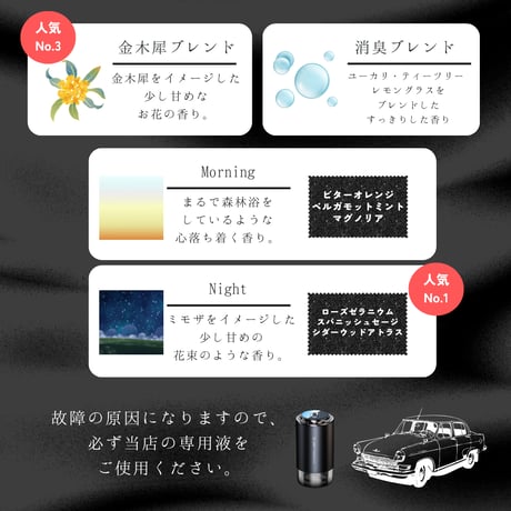 【ボトルタイプ】車用芳香剤 スマートディフューザー　専用液付き
