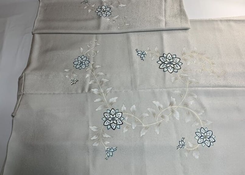 コート地 手描き ぼかし 絵羽コート 正絹 反物 新品 岡重 糊ぼかし友禅 オーガンジー レース刺繍 唐草更紗 着物