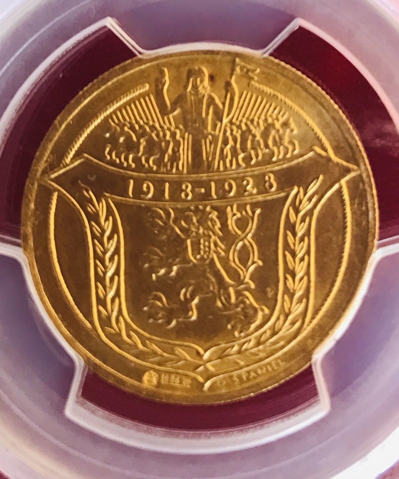 1928年 チェコスロバキア 4ダカット金貨 高鑑定MS64 共和国建国10周年