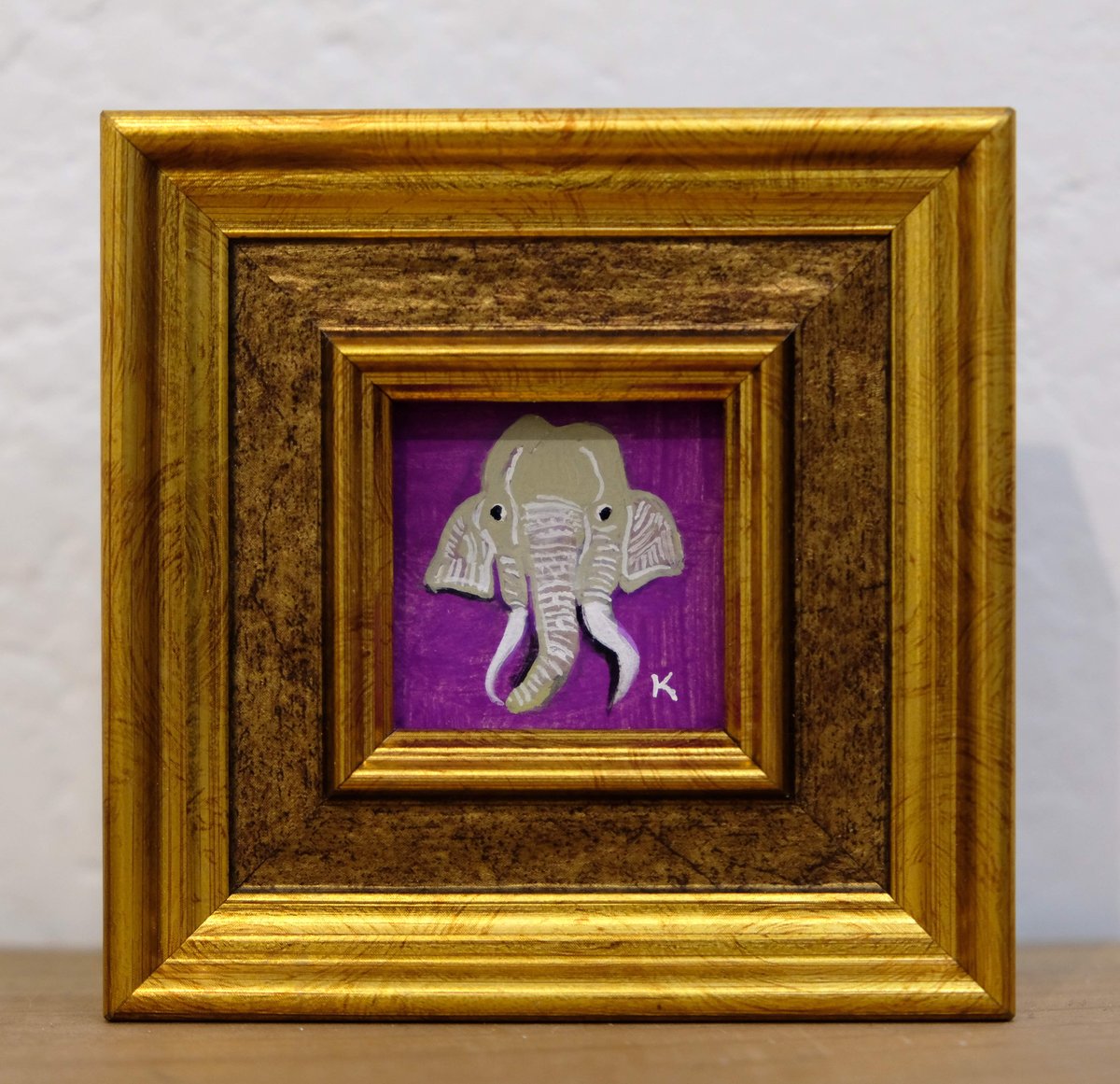 インド風装飾象 フレーム付き インド絵画 11x12インチ インド風装飾象 フレーム付き インド絵画 11x12インチ