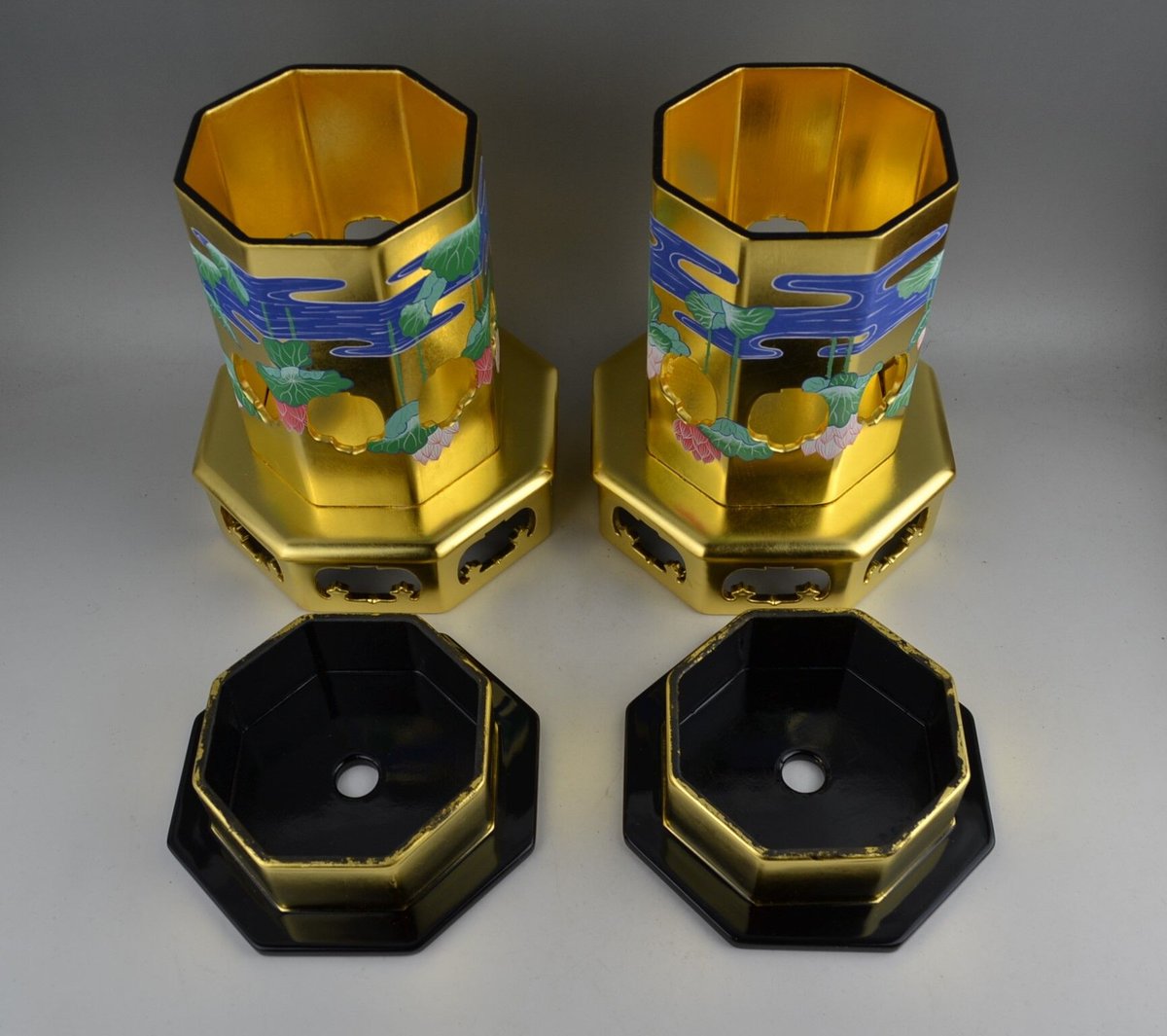 新品未使用 六角供花 三方金 6号 木製本金箔 一対(K) 4157 ⑤ 新品未使用 六角供花 三方金 6号 木製本金箔 一対(K) 4157 ⑤