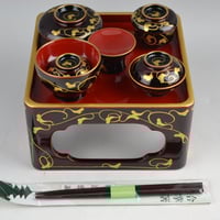 ストアーオープン記念　木製　仏善　堅地　碗付き　玉虫　唐草蒔絵　5.5寸