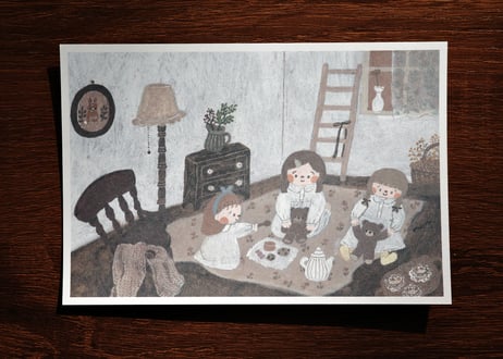 post card set " flower & bear "