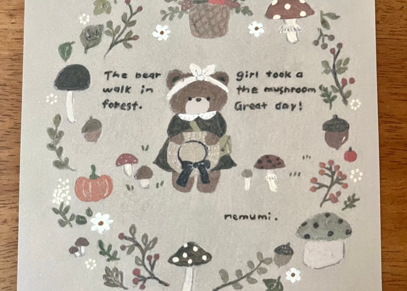 ポストカード ｢ きのこの下でティータイム / きのこの森のお散歩