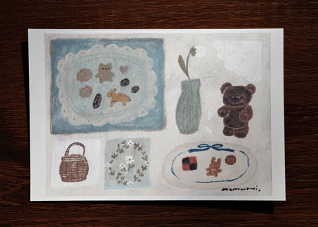 post card set " flower & bear "