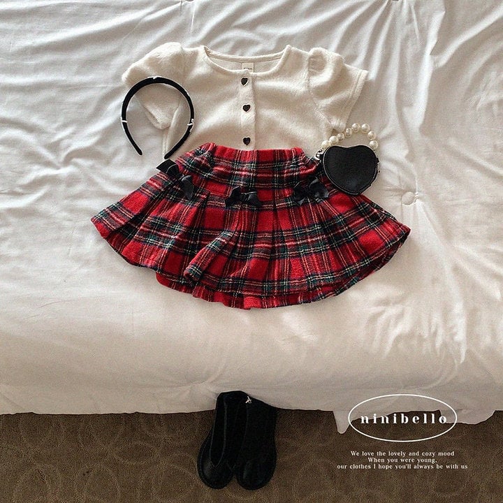 ninibello リボンプリーツスカート チェック - スカート