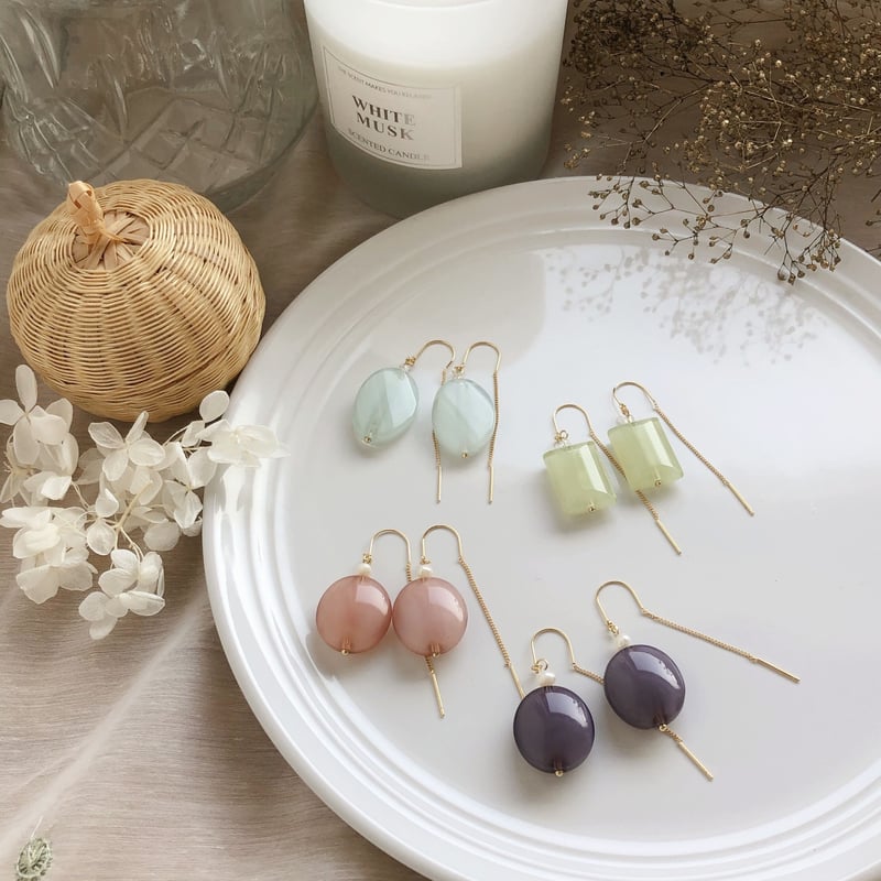 パープルcolor✳︎フラワー✳︎リーフチャーム✳︎k16gpピアス