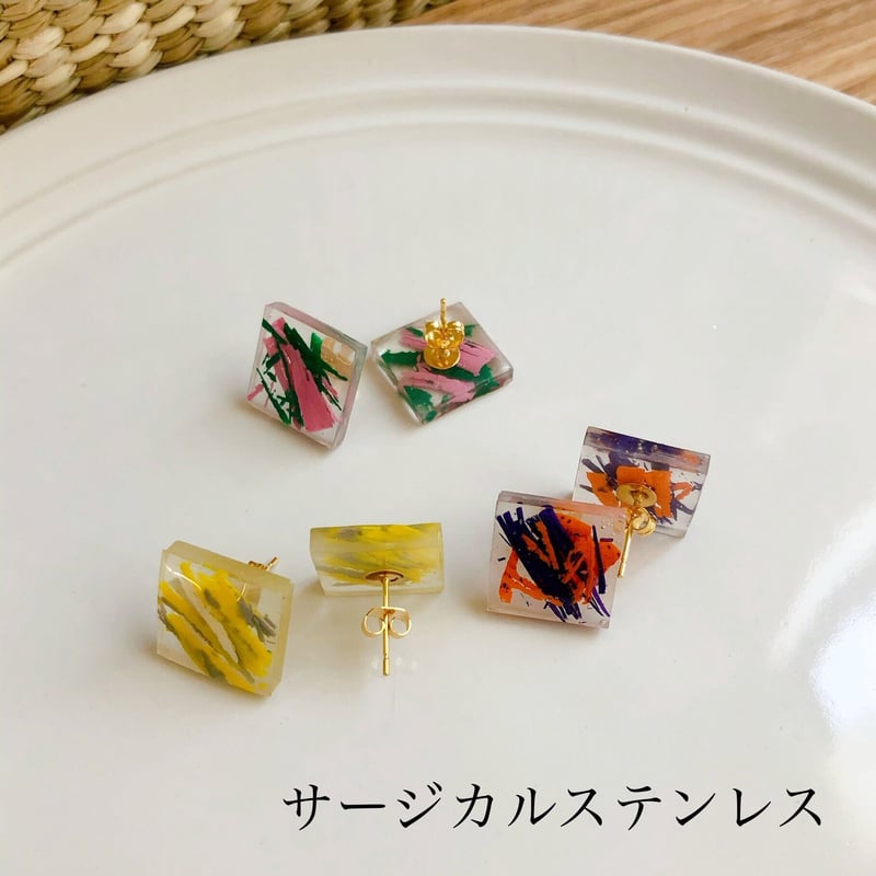 カラフルましかくアクセサリー ハンドメイドピアス&イヤリング