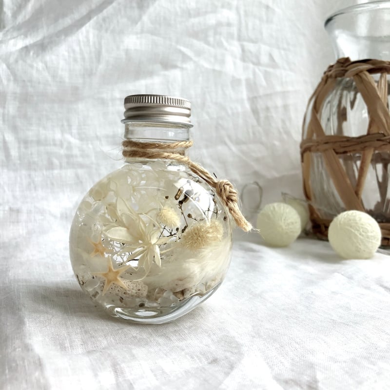 ◆ハーバリウム　319 グリーンとホワイトのナチュラルbottle *.:。 ハーバリウム グリーンフォレスト しずく グリーン&ホワイト ③