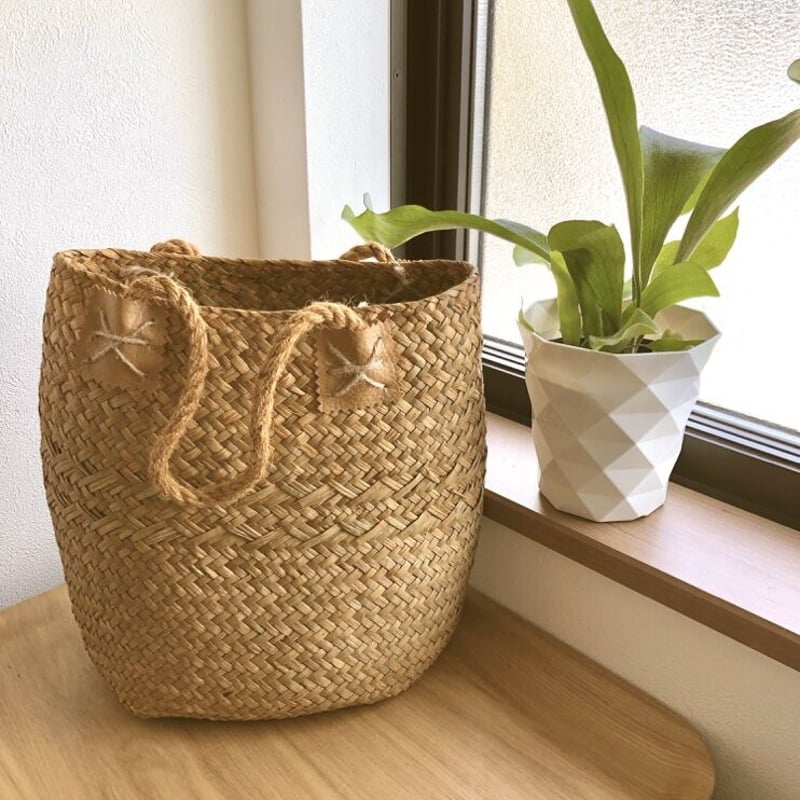 新品未使用 かごバッグ バスケット シーグラス 水草 アジアン タイ ブラウン 天然水草シーグラスのかごバッグ オレンジ | fores.