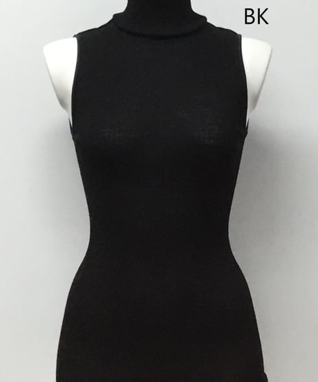 【MORETTA】№5379 シルクウール リブ編みタートルネックノースリーブ