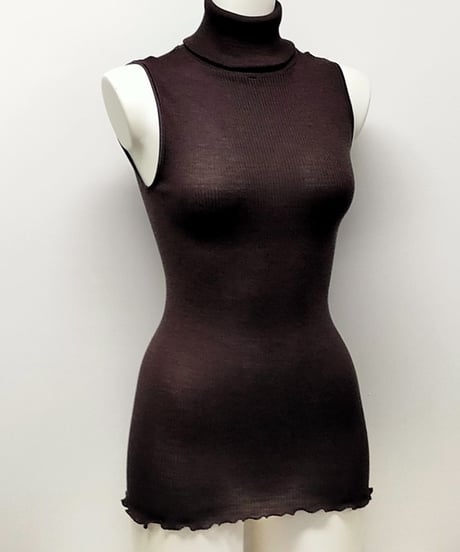 【MORETTA】№5379 シルクウール リブ編みタートルネックノースリーブ